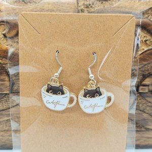 Coffee Cup Cat Earrings